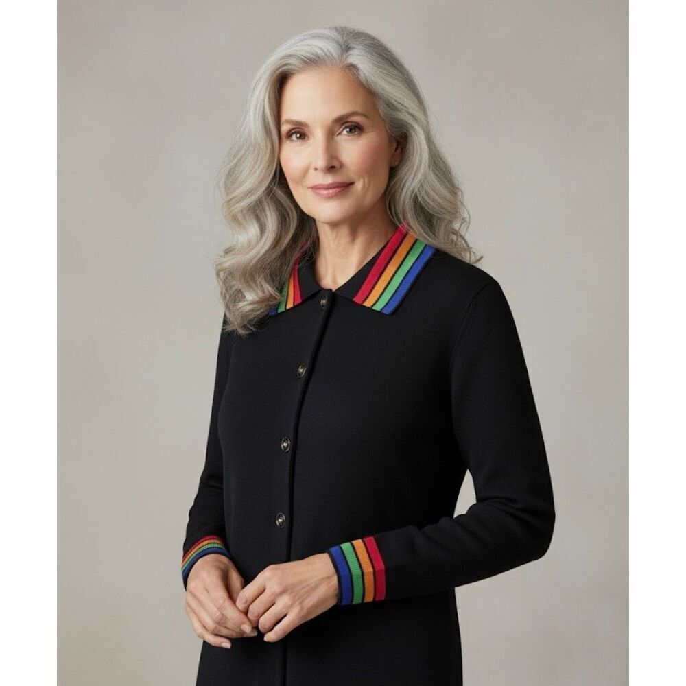 St John Sport Cardigan‎ Longline Women's L Santana Marie Gray Button Up